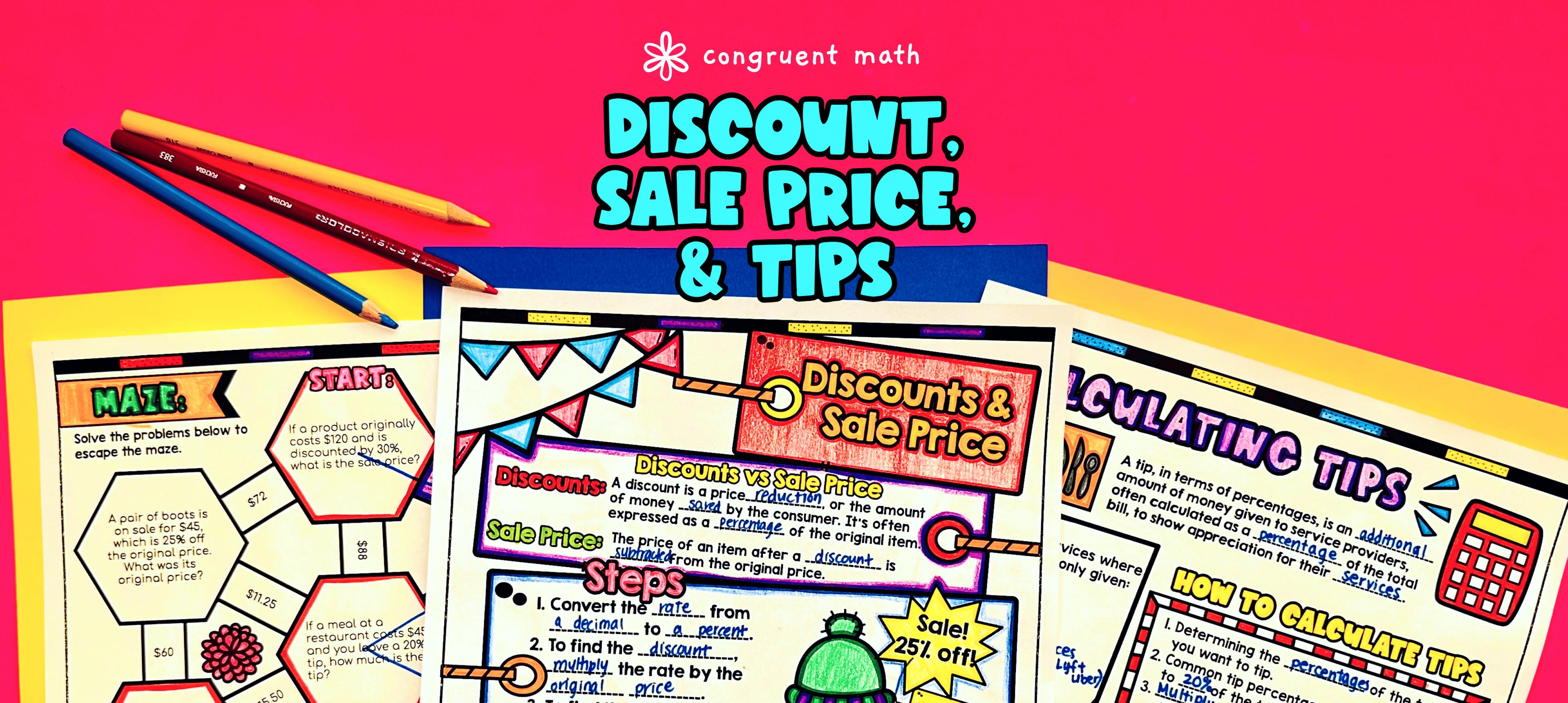 Percents Applications Discount, Sale Price, and Tips