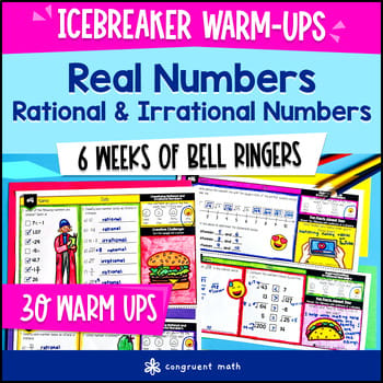 Real Number System 8th Grade Math Warm Ups CCSS Bell Ringers Rational Irrational