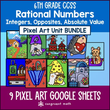 Rational Numbers Pixel Art BUNDLE | 6th Grade CCSS | Fractions Decimals Integers