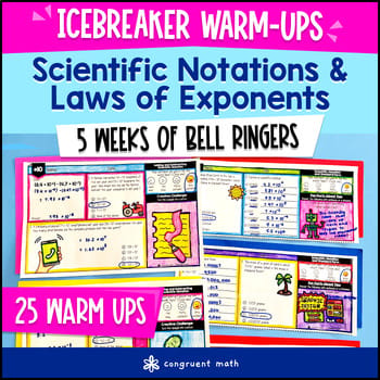 Scientific Notation Laws of Exponents 8th Grade Math Warm Ups Bell Ringers CCSS