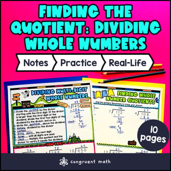 Dividing Whole Numbers by Whole Number Guided Notes w Doodles | Quotients