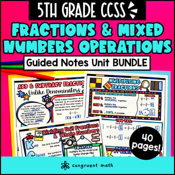 Fraction and Mixed Number Operations Guided Notes w Doodles | 5th Grade Unit