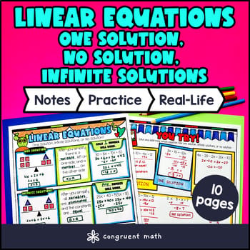 Linear Equations Infinite No and One Solutions Guided Notes w/ Doodles Sketch
