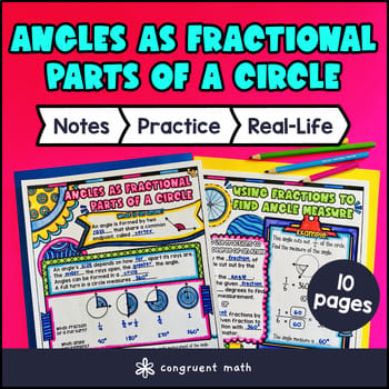 Angle Measurement Fractional Parts of a Circle Degrees Guided Notes w Doodles