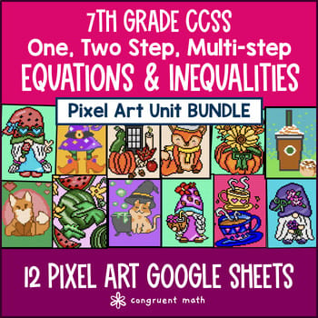Equations & Inequalities Pixel Art Unit BUNDLE | 7th Grade CCSS