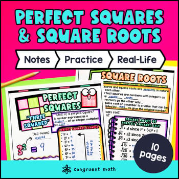 Perfect Squares and Square Roots Guided Notes & Doodles | 8th Grade Sketch Notes